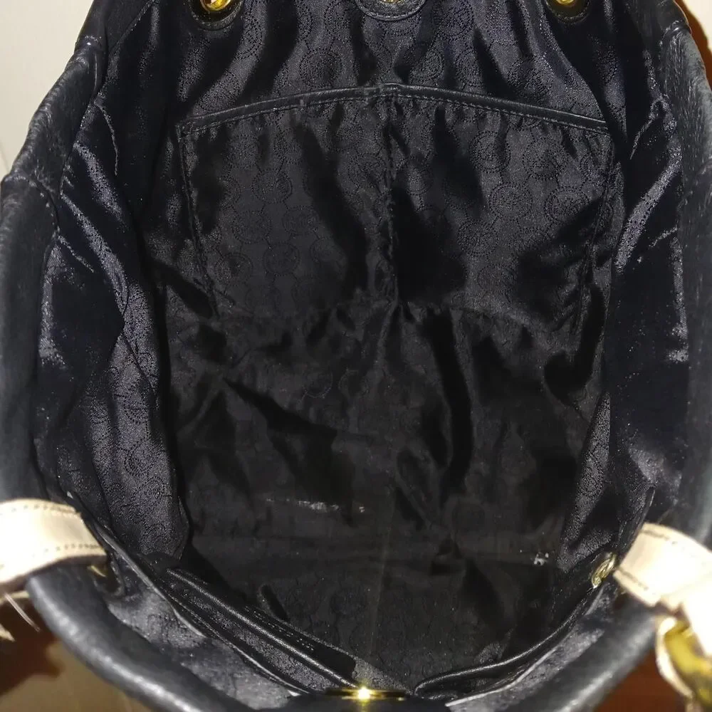 Y2K VTG Michael Kors Pebbled Leather Tote Bag Contrast Handle Gold Tone Hardware
